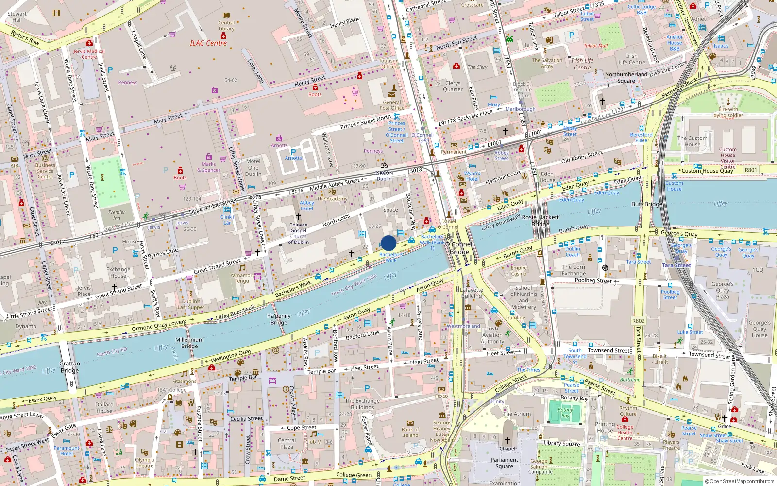 Overhead map showing the location of 26 Bachelors Walk, Dublin