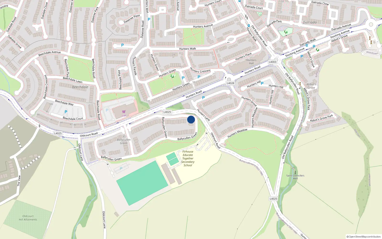 Overhead map showing the location of 26 Ballycullen Green, Ballycullen