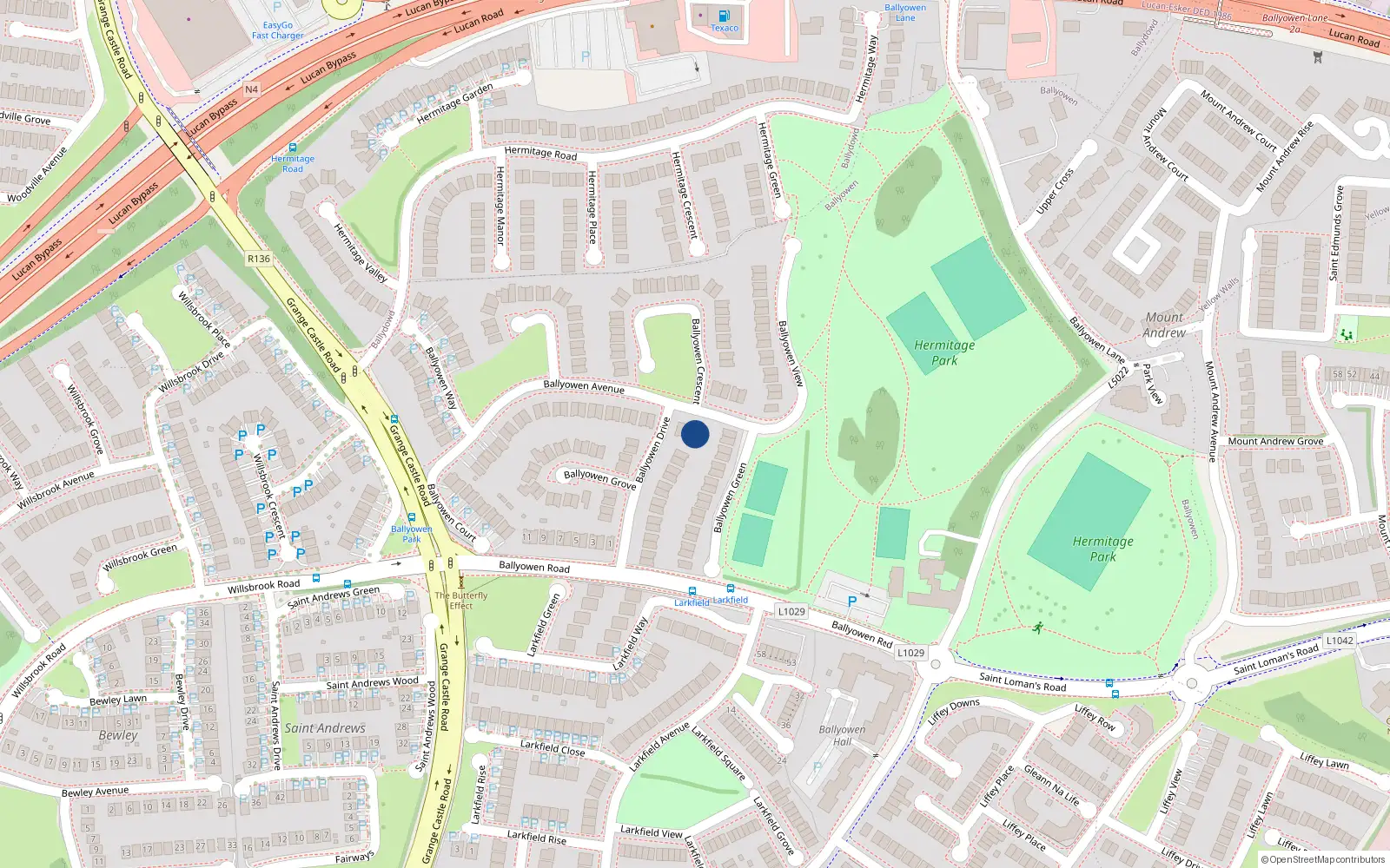 Overhead map showing the location of 26 Ballyowen Avenue, Lucan