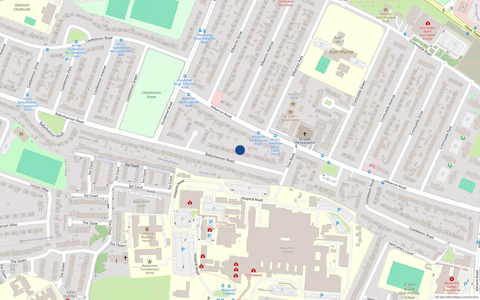 Overhead map showing the location of 26 Ballyshannon Road, Dublin 5