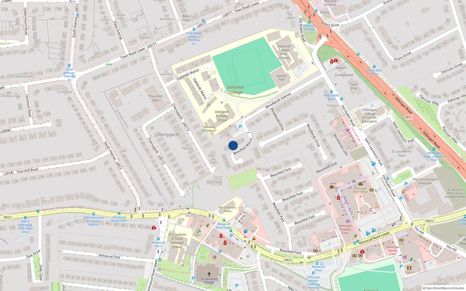 Overhead map showing the location of 26 Beaufield Manor, Stillorgan, Dublin
