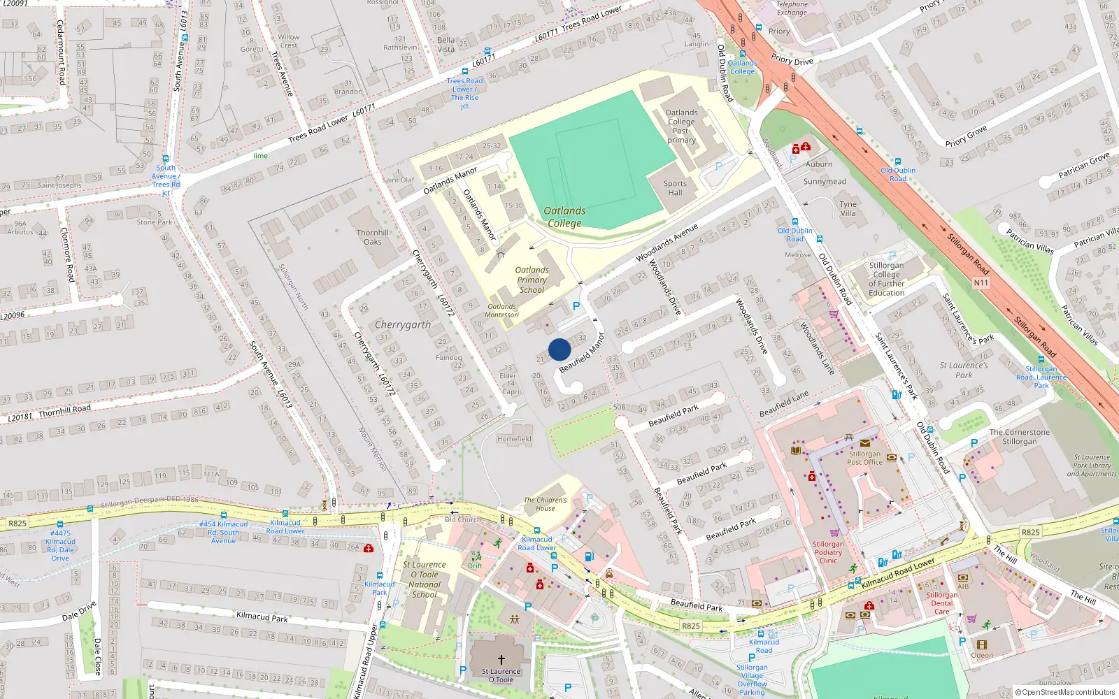 Overhead map showing the location of 26 Beaufield Manor, Dublin