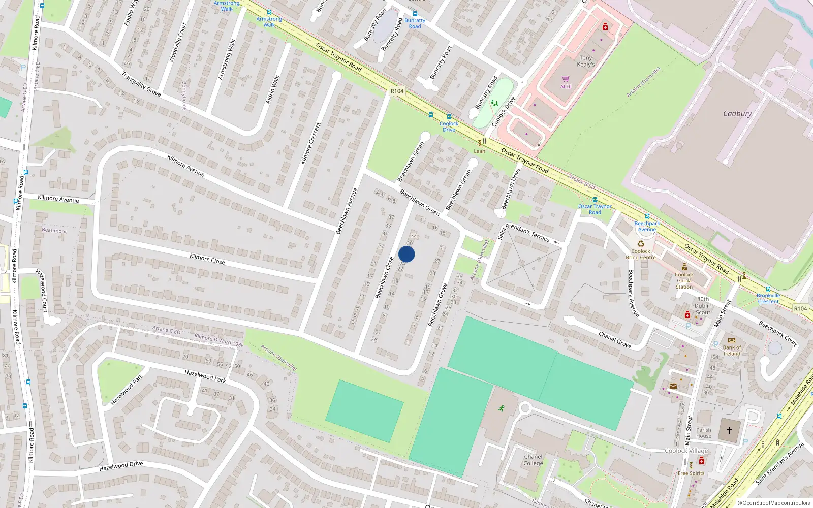 Overhead map showing the location of 26 Beechlawn Close, Dublin 5
