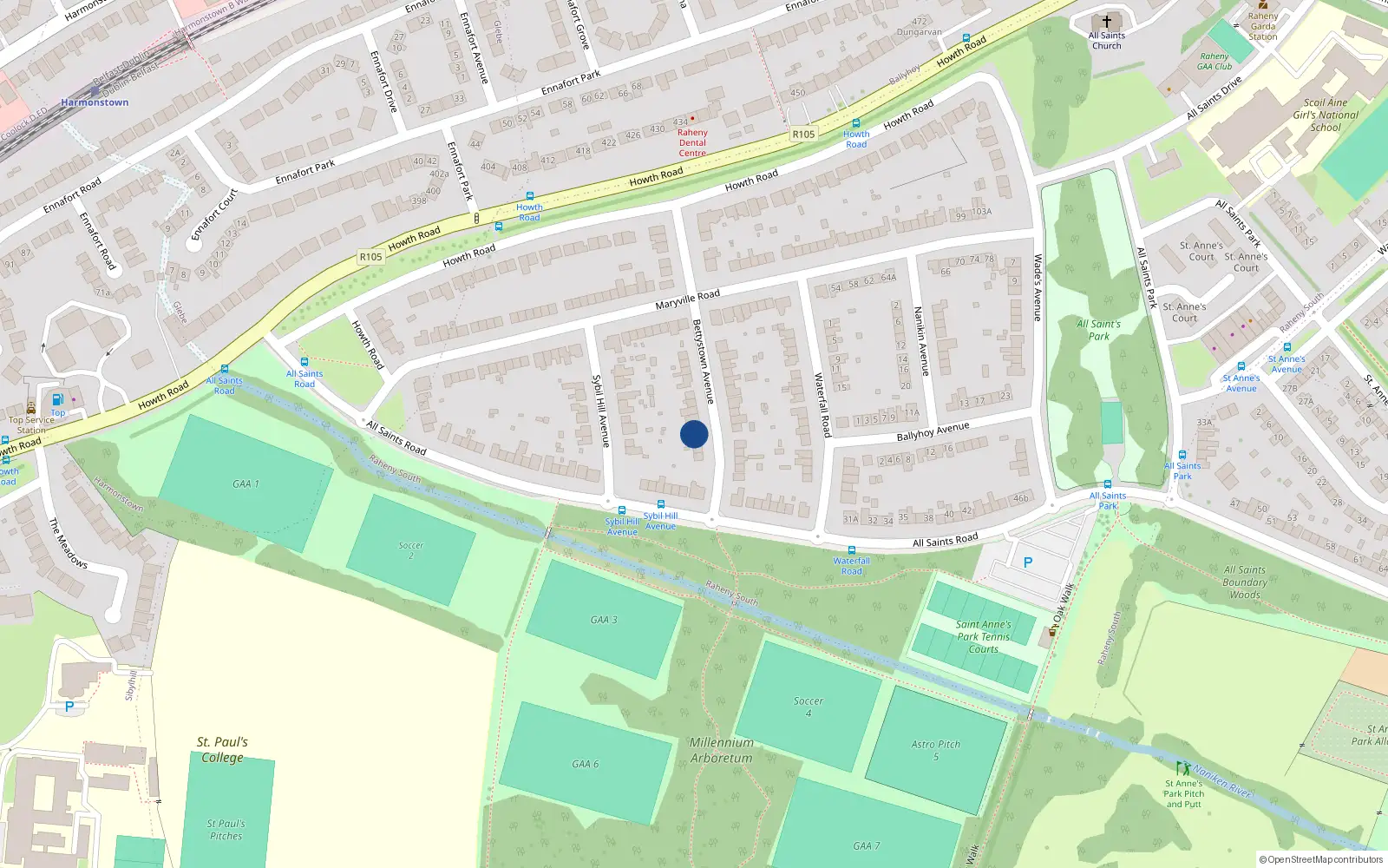 Overhead map showing the location of 26 Bettystown Avenue, St Annes Est, Raheny Dublin 5