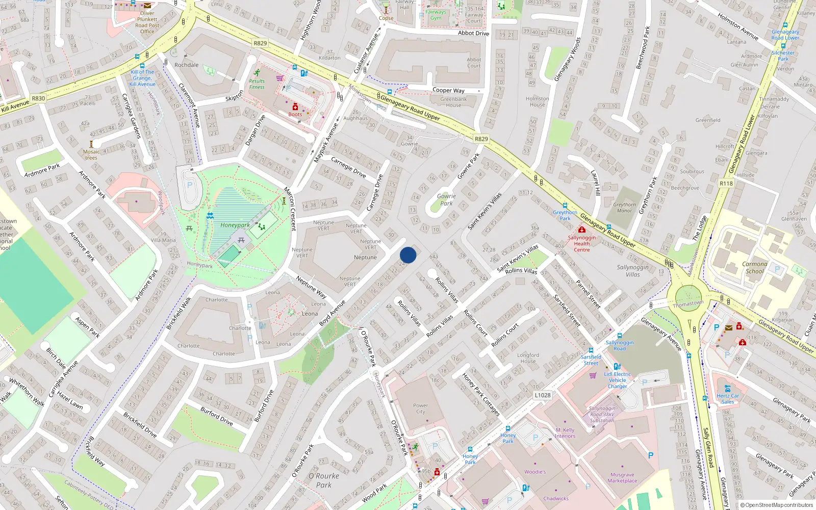 Overhead map showing the location of 26 Boyd Avenue, Dun Laoghaire