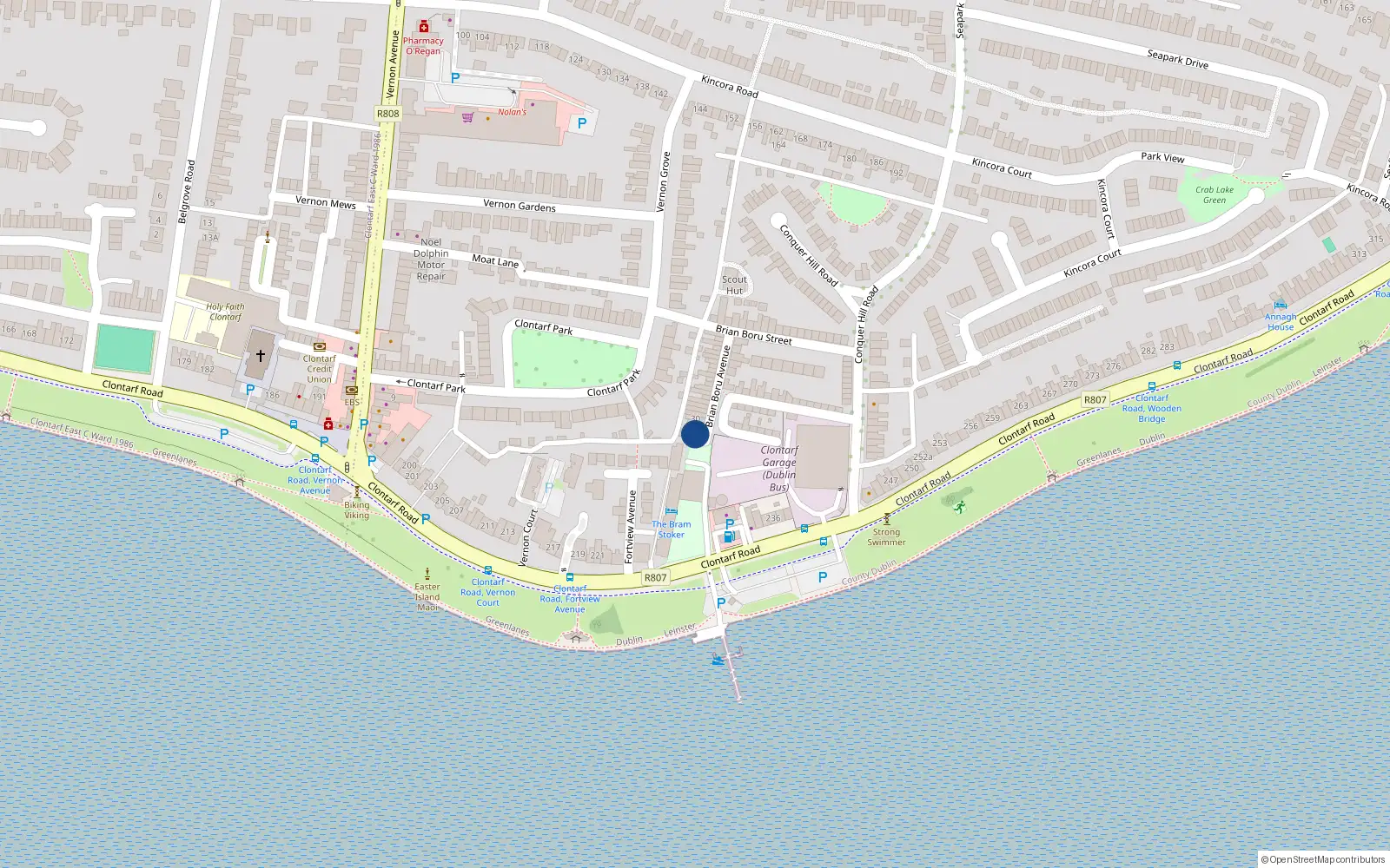Overhead map showing the location of 26 Brian Boru Avenue, Clontarf, Dublin 3