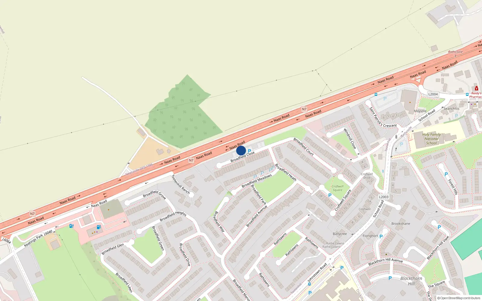 Overhead map showing the location of 26 Broadfield Close, Tootenhill