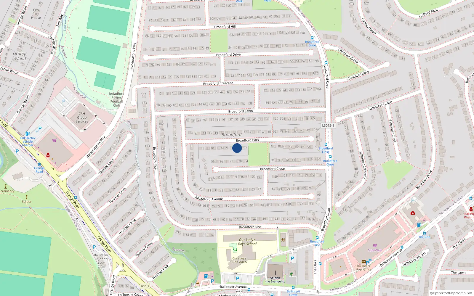 Overhead map showing the location of 26 Broadford Park, Dublin 16