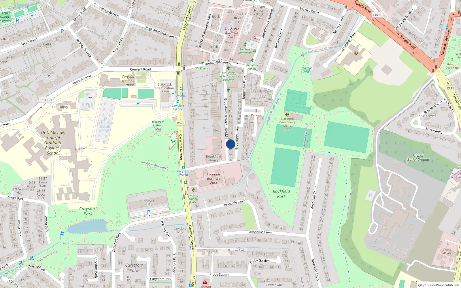 Overhead map showing the location of 26 Brookfield Terrace, Blackrock, Dublin