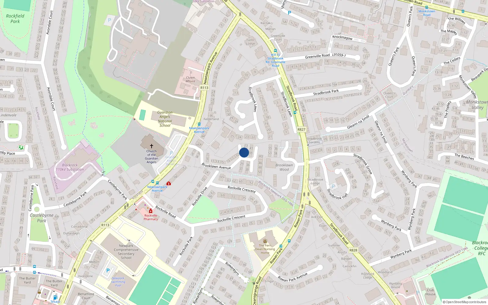 Overhead map showing the location of 26 Brooklawn Avenue, Blackrock
