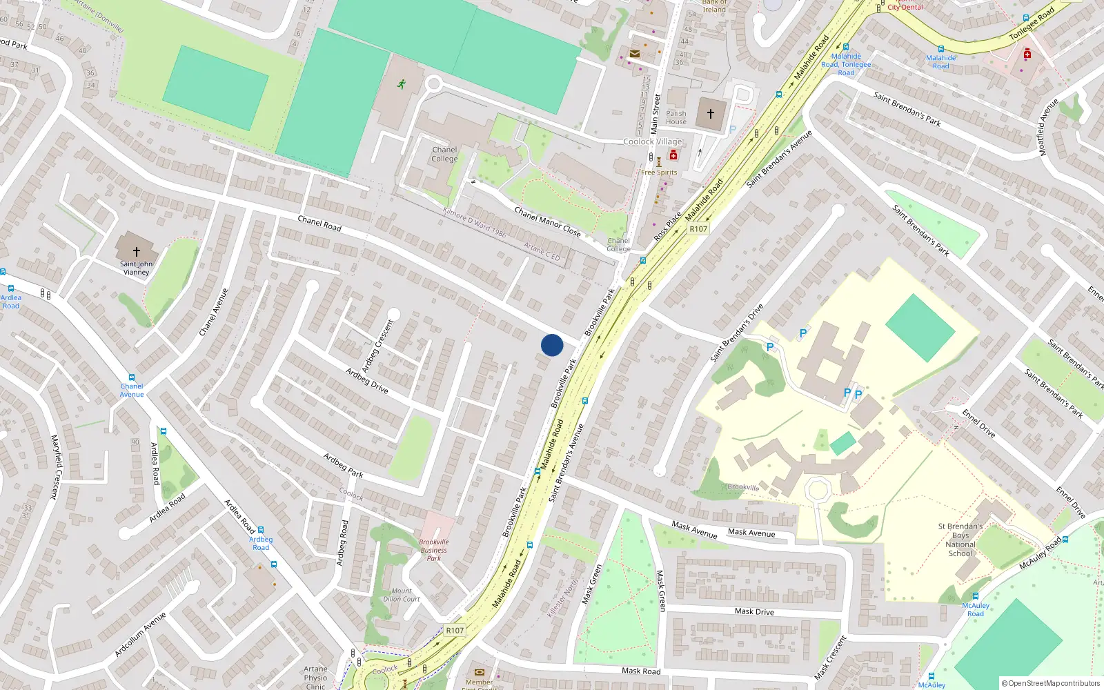 Overhead map showing the location of 26 Brookville Park, Dublin 5
