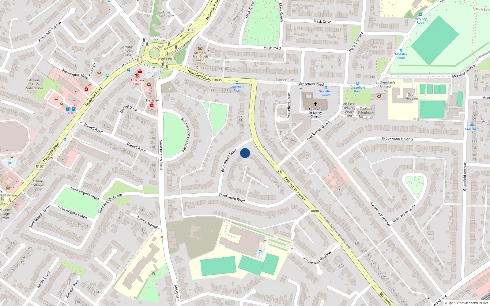 Overhead map showing the location of 26 Brookwood Avenue, Dublin 5