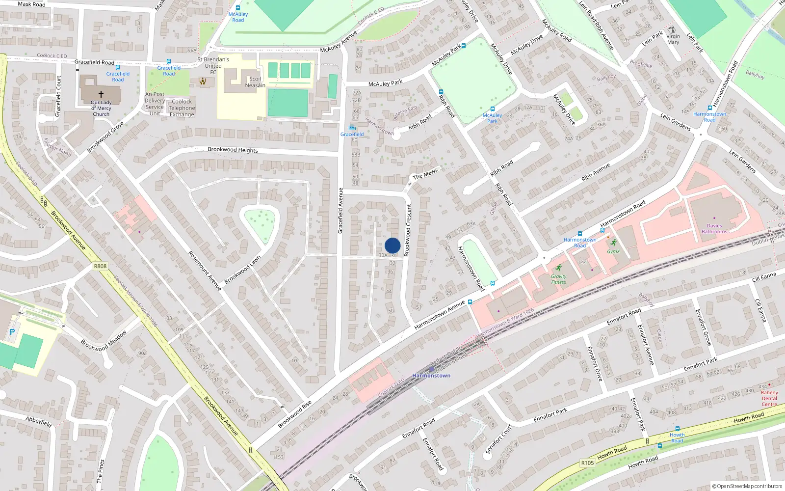 Overhead map showing the location of 26 Brookwood Crescent, Dublin 5