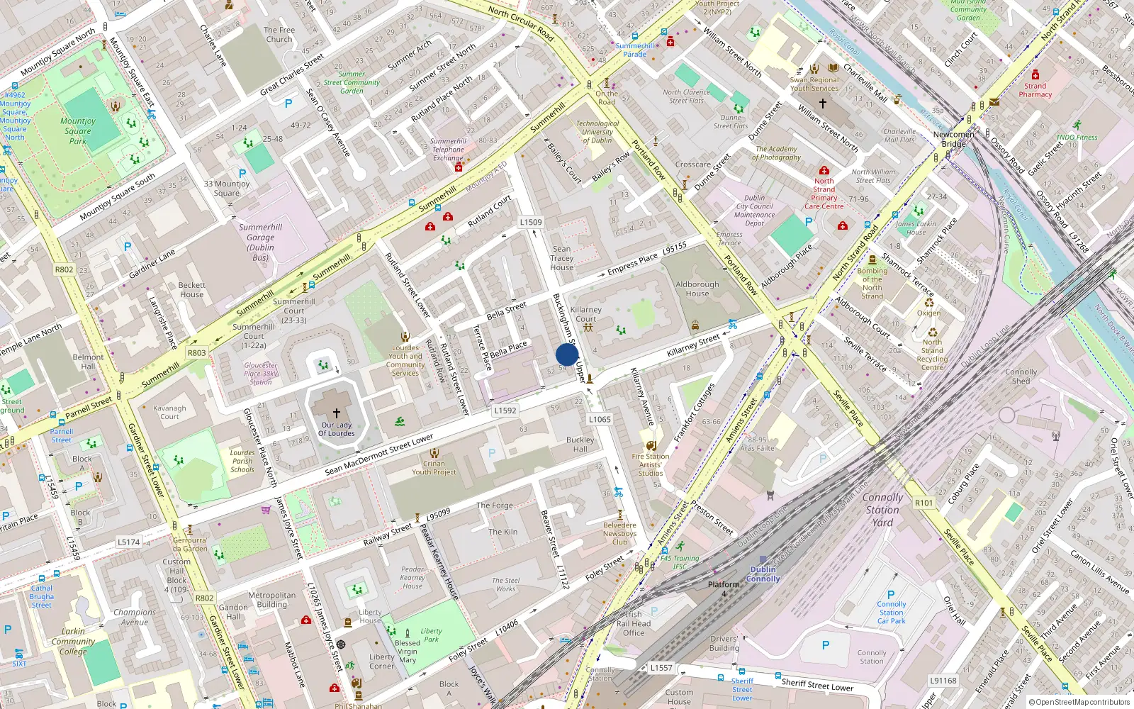 Overhead map showing the location of 20C Buckingham Street Upper, Dublin 1