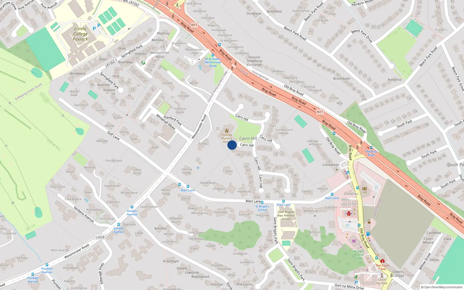Overhead map showing the location of 26 Cairn Hill, Dublin 18