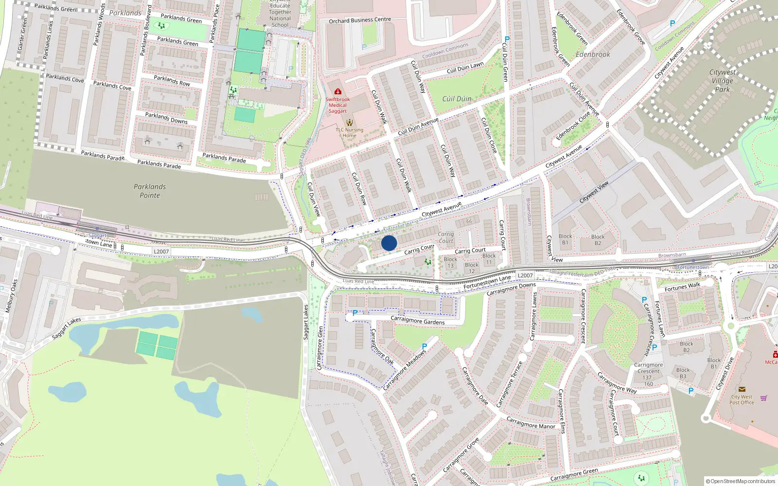 Overhead map showing the location of 26 Carrig Court, Saggart