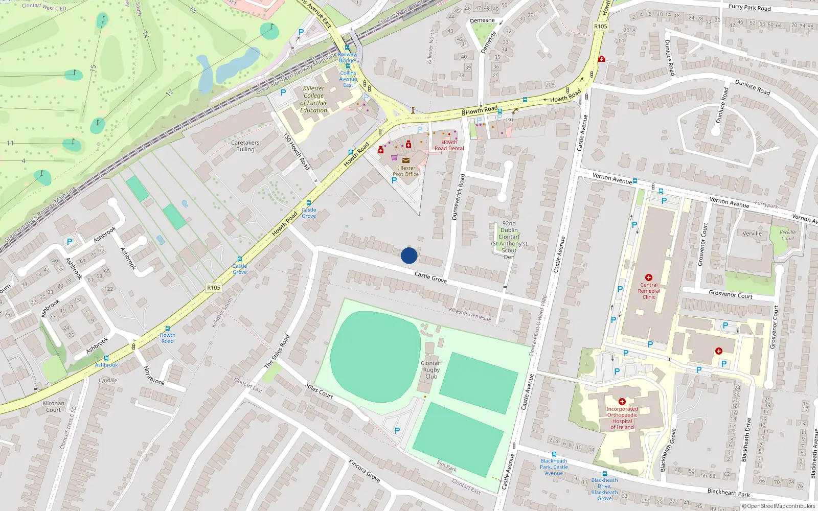 Overhead map showing the location of 26 Castle Grove, Dublin 3