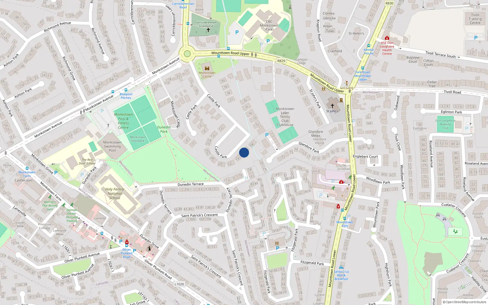 Overhead map showing the location of 26 Castle Park, Monkstown, Dublin