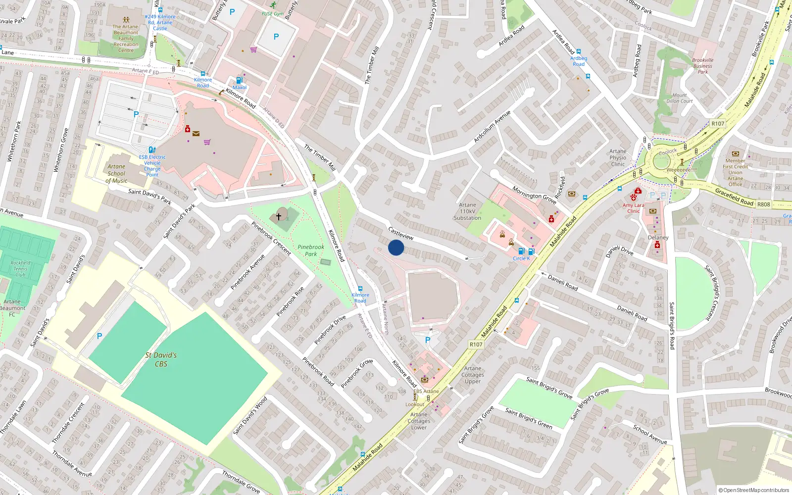 Overhead map showing the location of 26 Castleview, Dublin 5