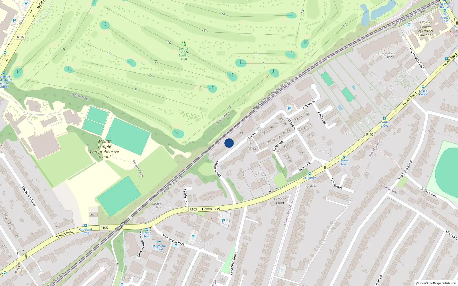 Overhead map showing the location of 26 Castle Court, Dublin 3