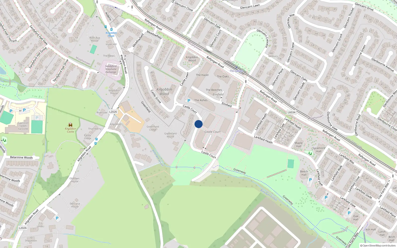 Overhead map showing the location of 26 Castle Court, Sandyford