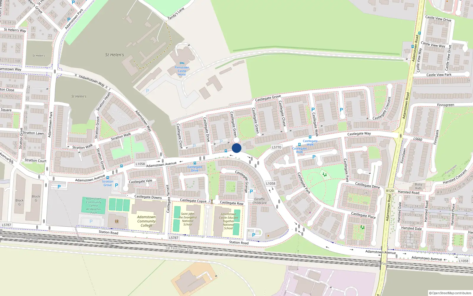 Overhead map showing the location of 26 Castlegate Green, Adamstown Castle, Adamstown