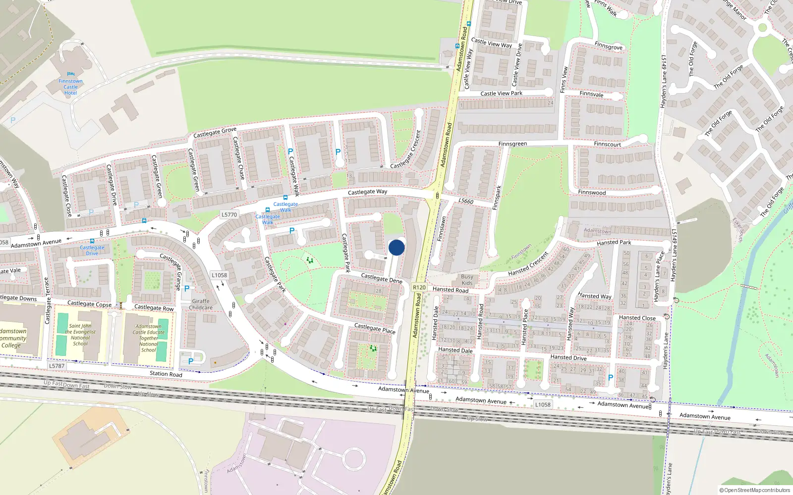 Overhead map showing the location of 26 Castlrgate Square, Adamstown, Dublin