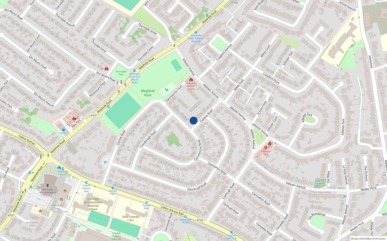 Overhead map showing the location of 26 Clanboy Road, Donnycarney, Dublin 5