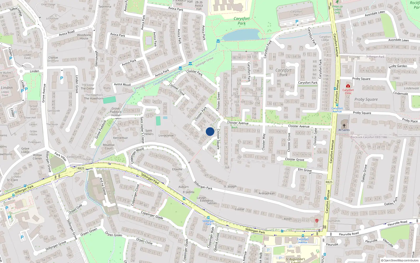 Overhead map showing the location of 26 Cloister Square, Carysfort Avenue, Blackrock