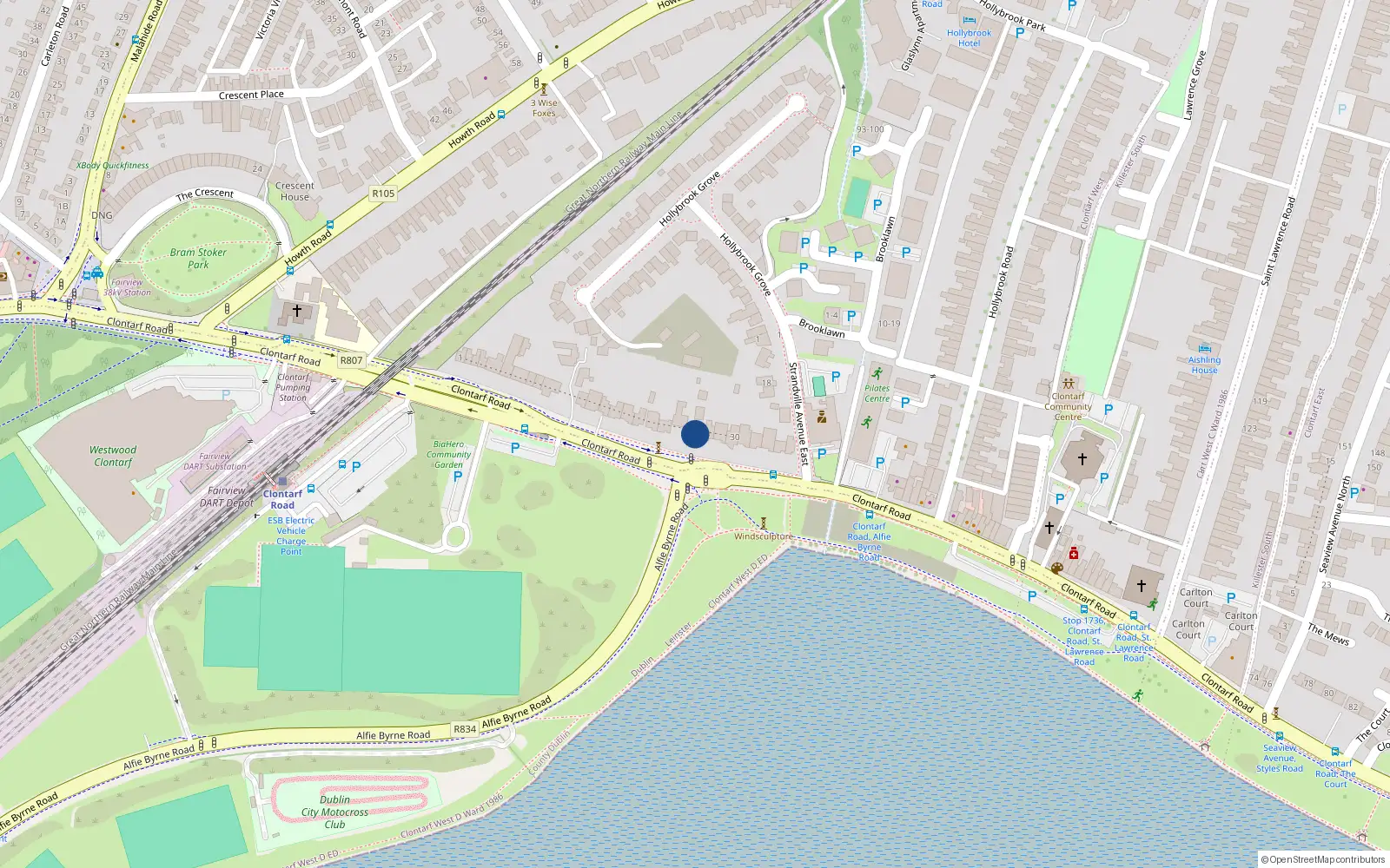 Overhead map showing the location of 26 Clontarf Road, Clontarf, Dublin 3