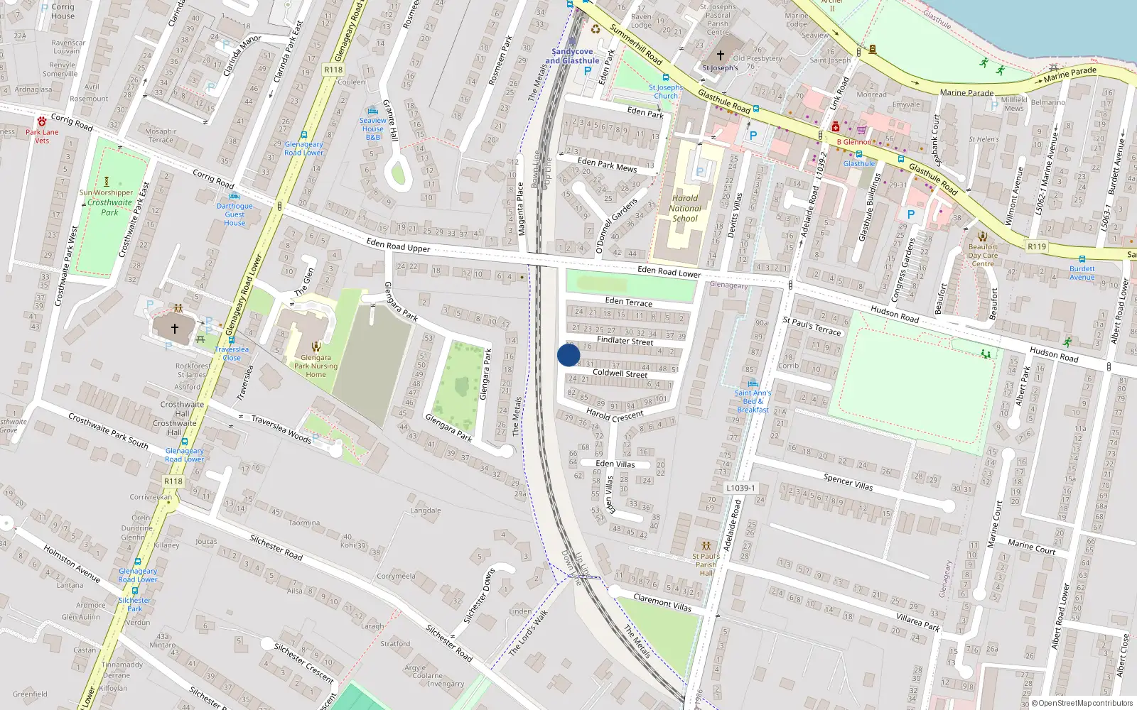 Overhead map showing the location of 26 Coldwell Street, Dublin