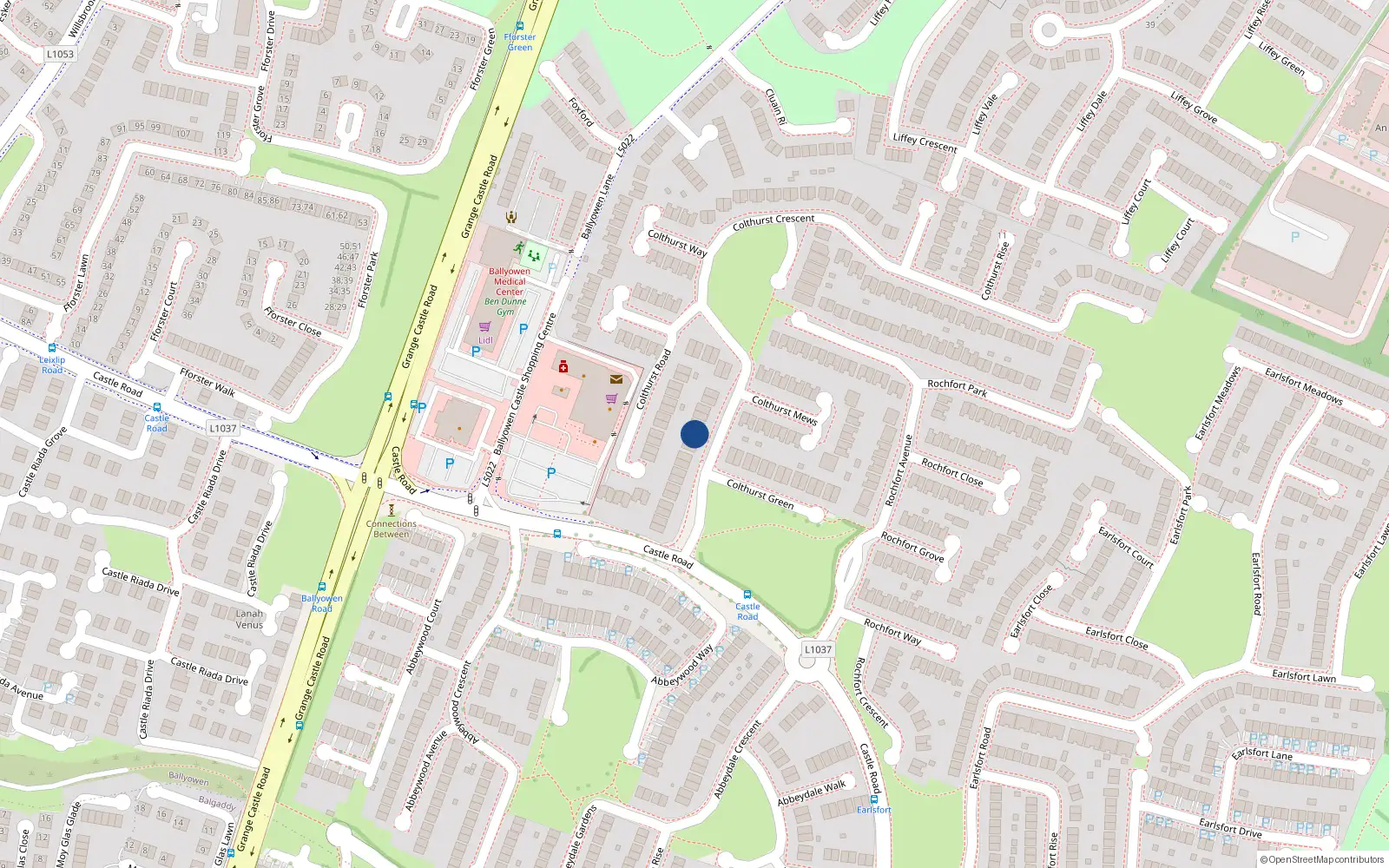 Overhead map showing the location of 26 Colthurst Crescent, Lucan, Dublin