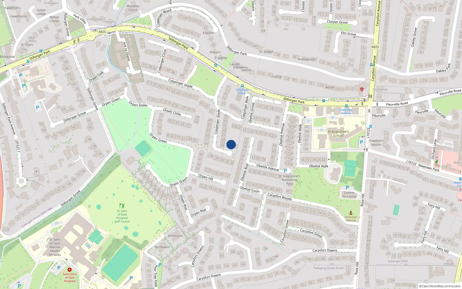 Overhead map showing the location of 26 Coppinger Glade, Stillorgan