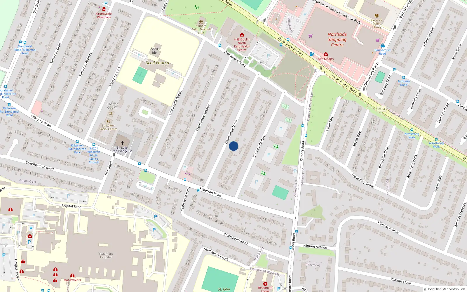 Overhead map showing the location of 26 Cromcastle Drive, Kilmore, Dublin 5