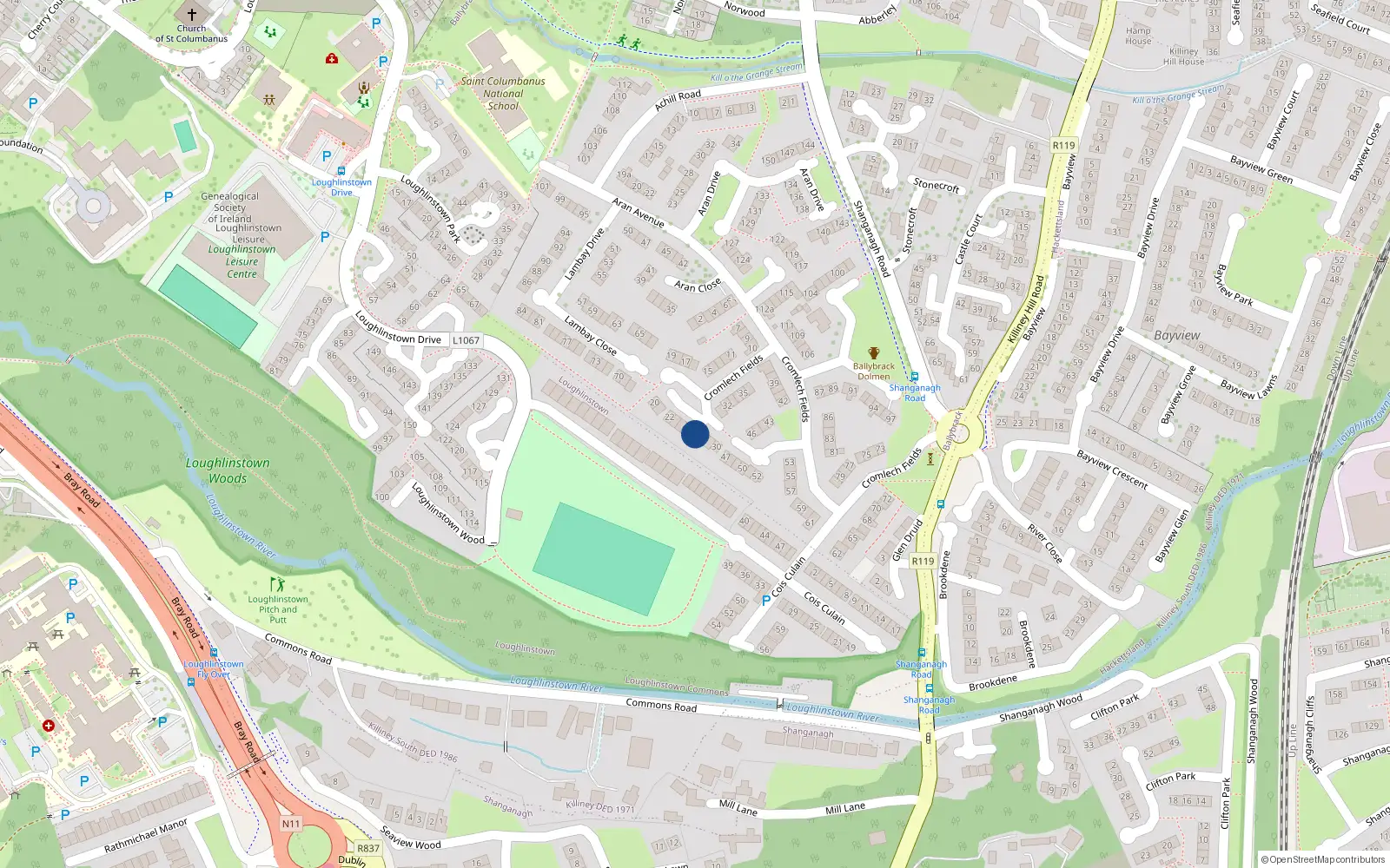 Overhead map showing the location of 26 Cromlech Fields, Ballybrack