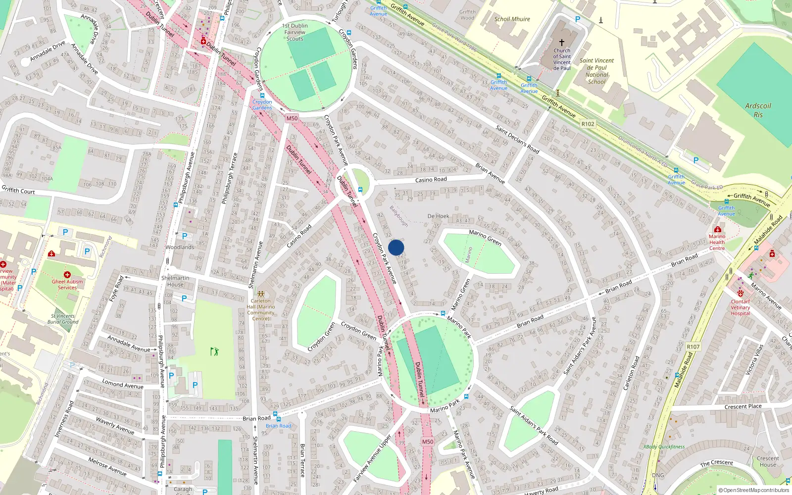 Overhead map showing the location of 26 Croydon Park Avenue, Dublin 3