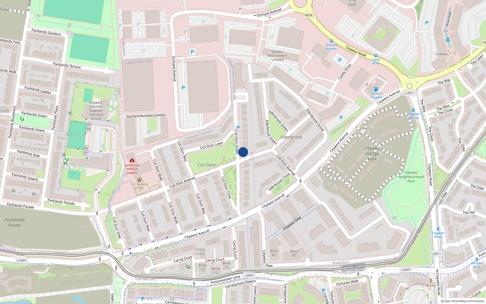 Overhead map showing the location of 26 Cúil Duin Green, Cúil Dúin
