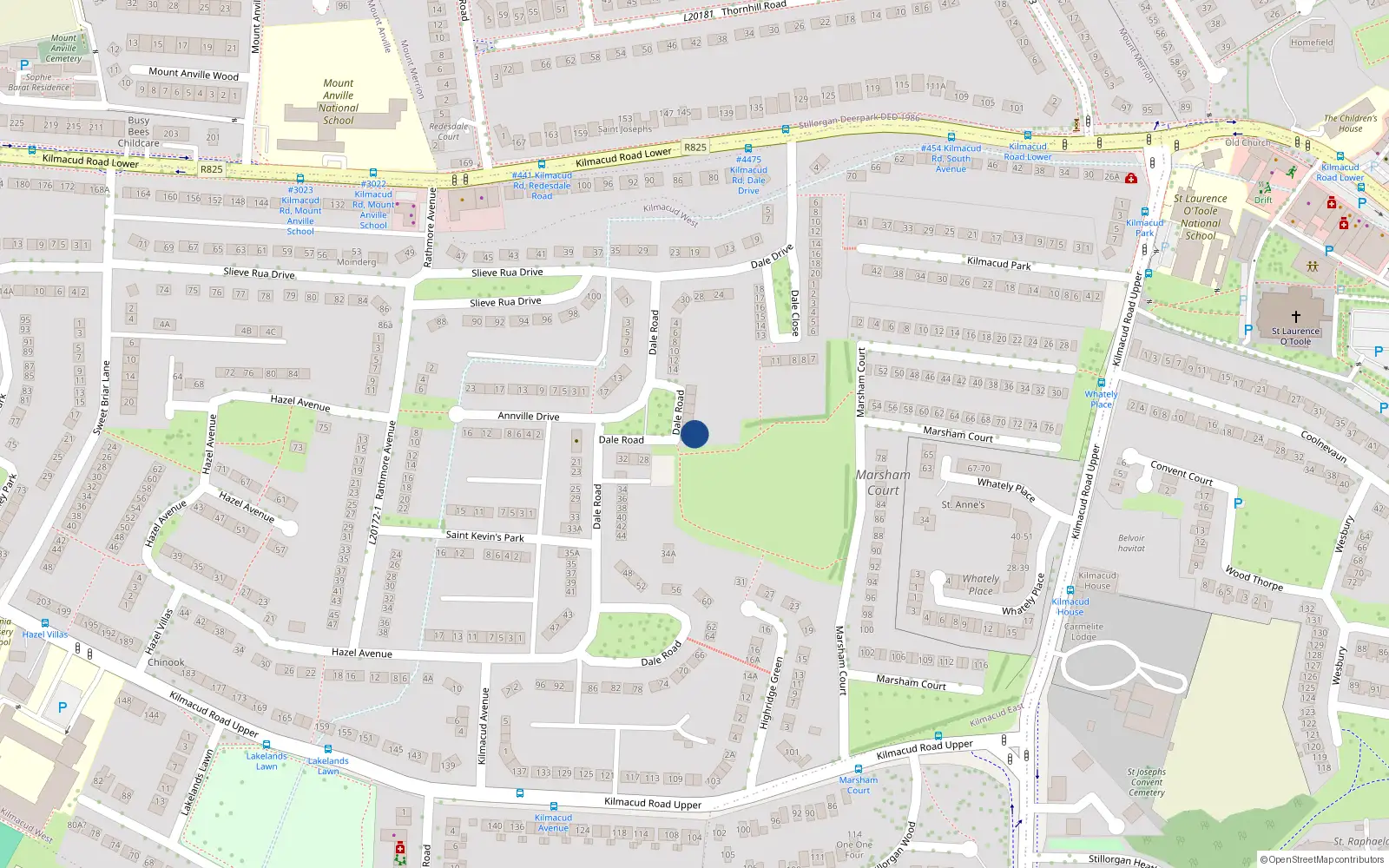 Overhead map showing the location of 26 Dale Road, Blackrock