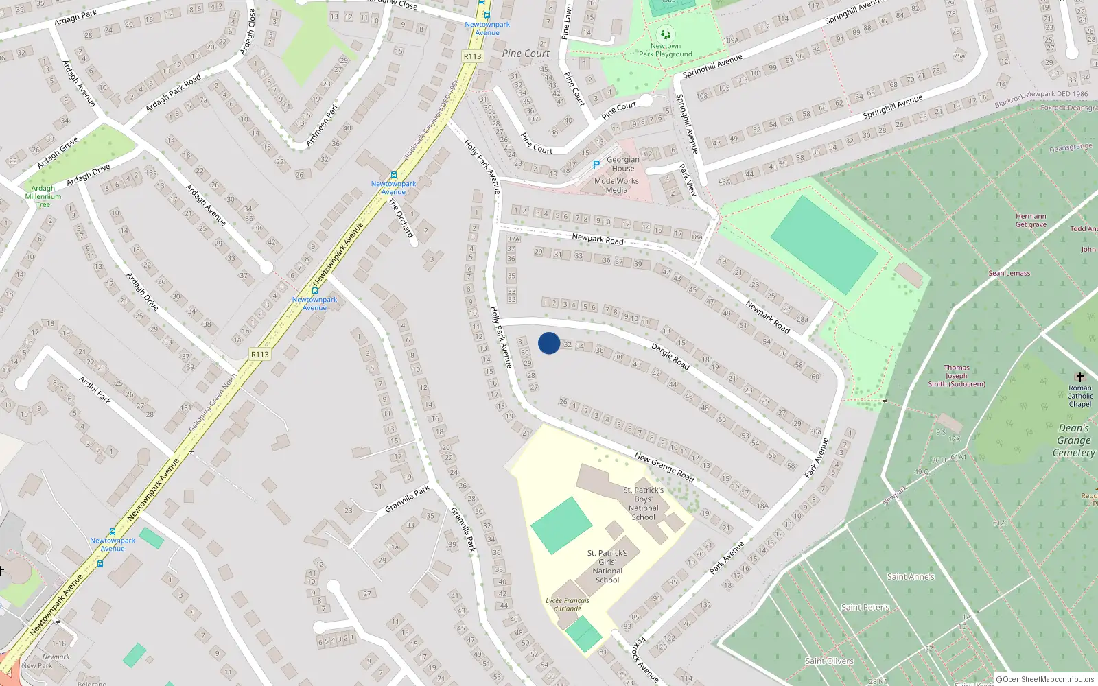 Overhead map showing the location of 26 Dargle Road, Blackrock