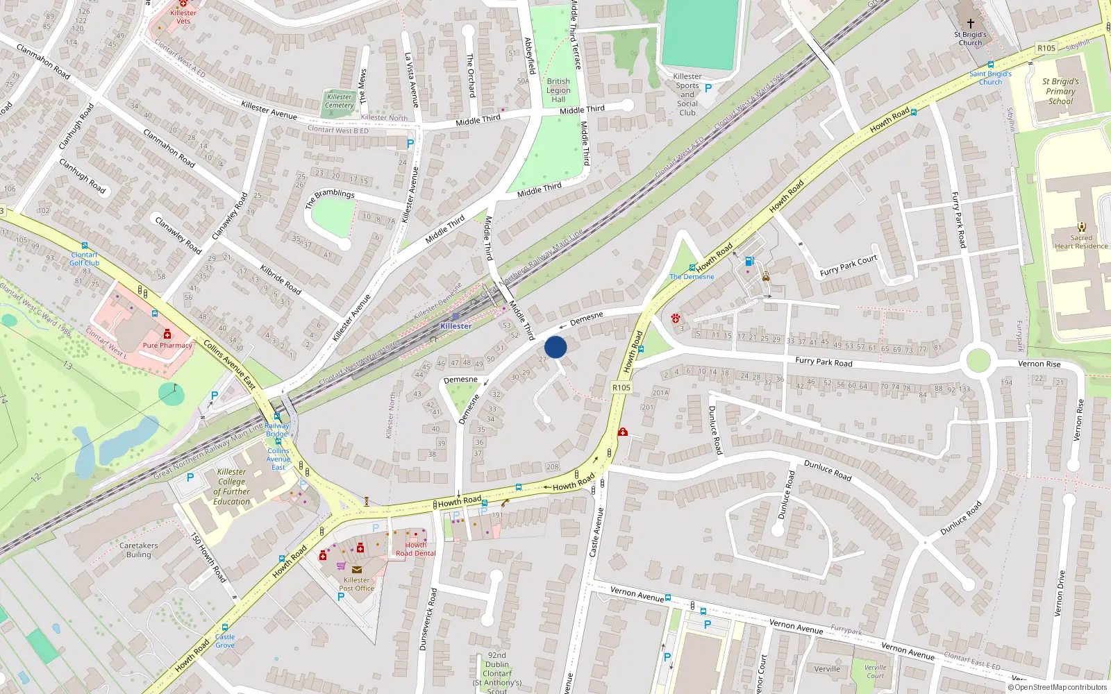 Overhead map showing the location of 26 Demesne, Killester, Dublin 5