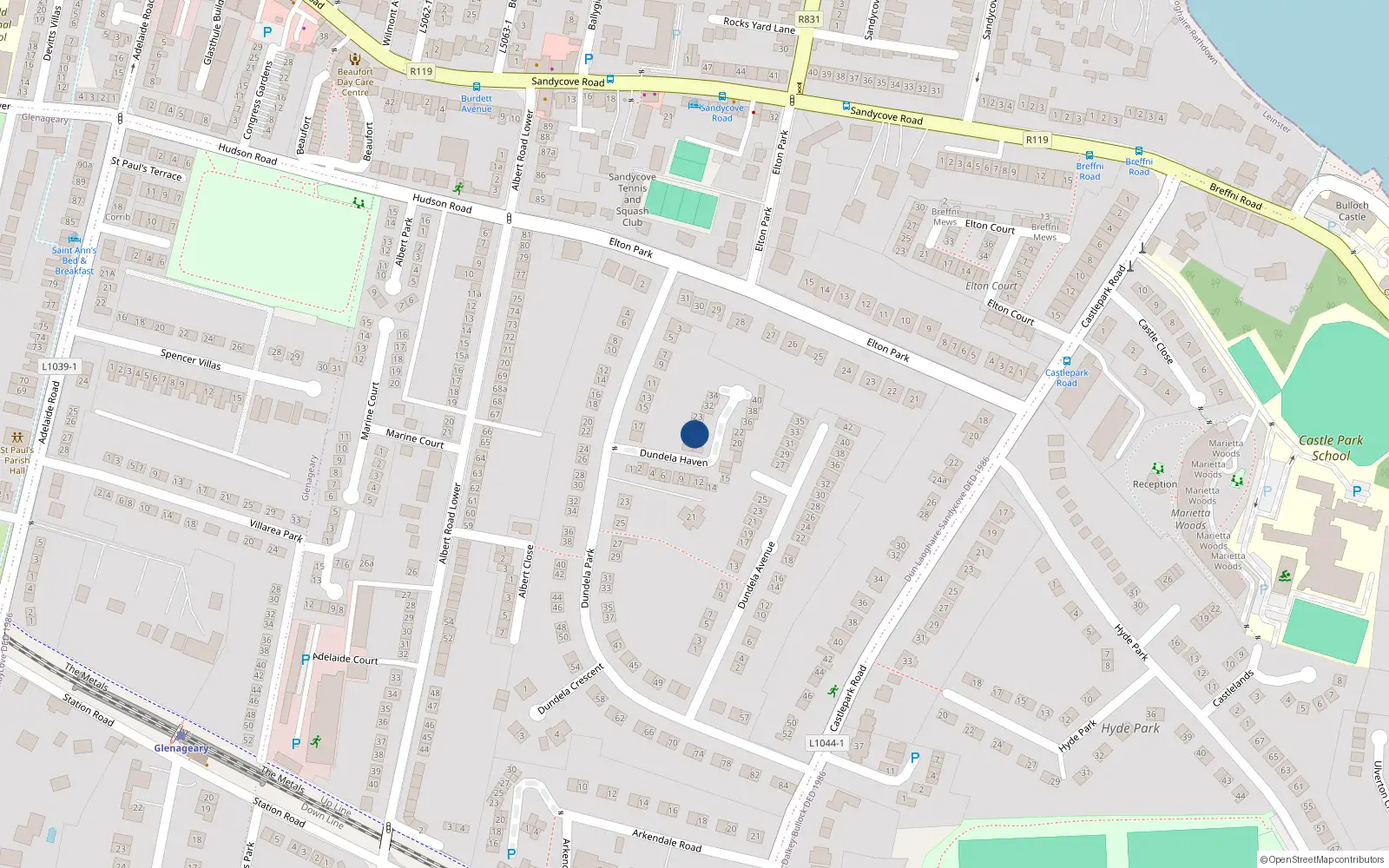 Overhead map showing the location of 26 Dundela Haven, Sandycove, Co.dublin