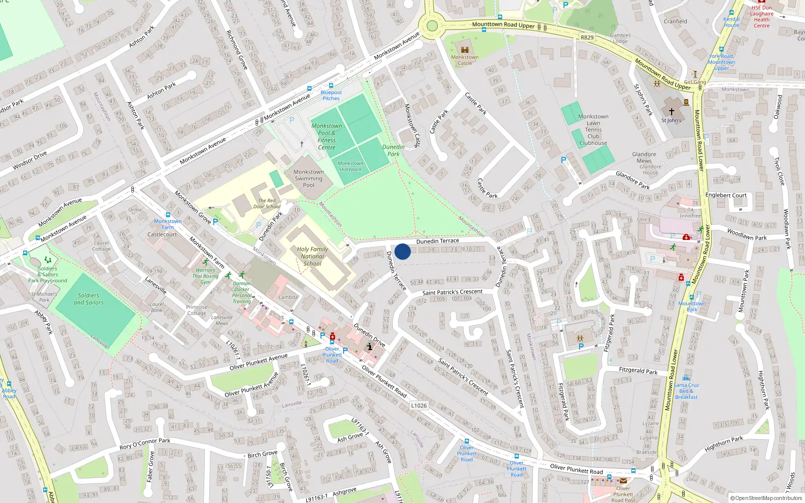 Overhead map showing the location of 26 Dunedin Terrace, Dun Laoghaire, Dublin