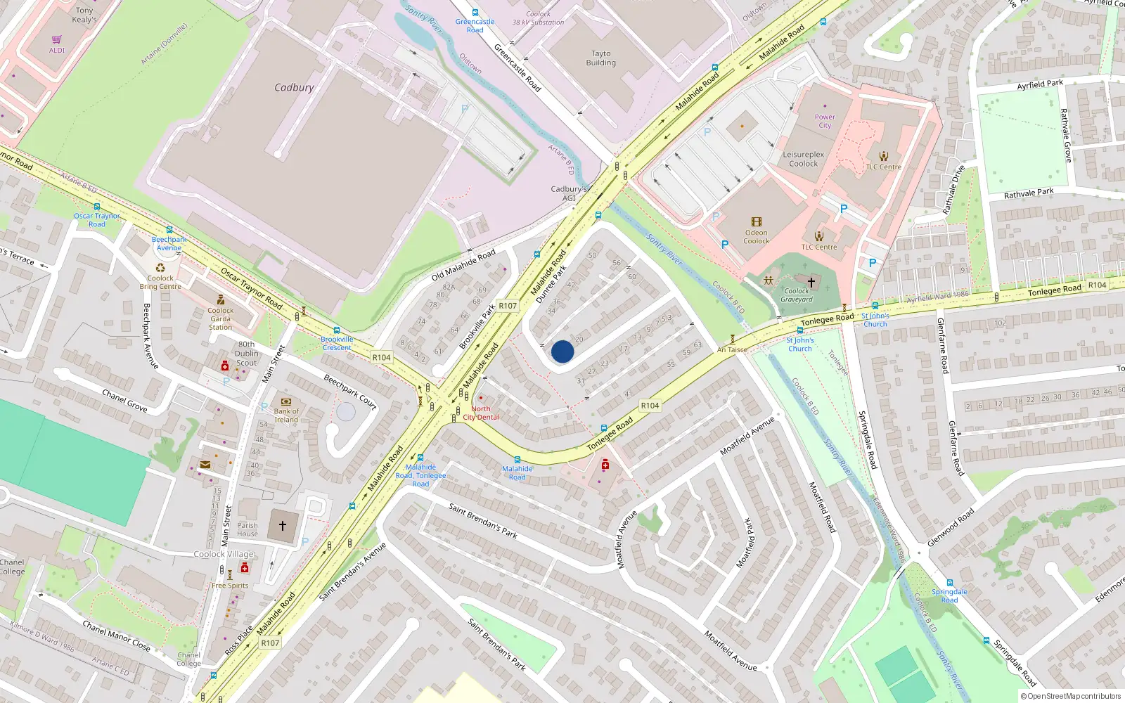 Overhead map showing the location of 26 Dunree Park, Coolock, Dublin 5