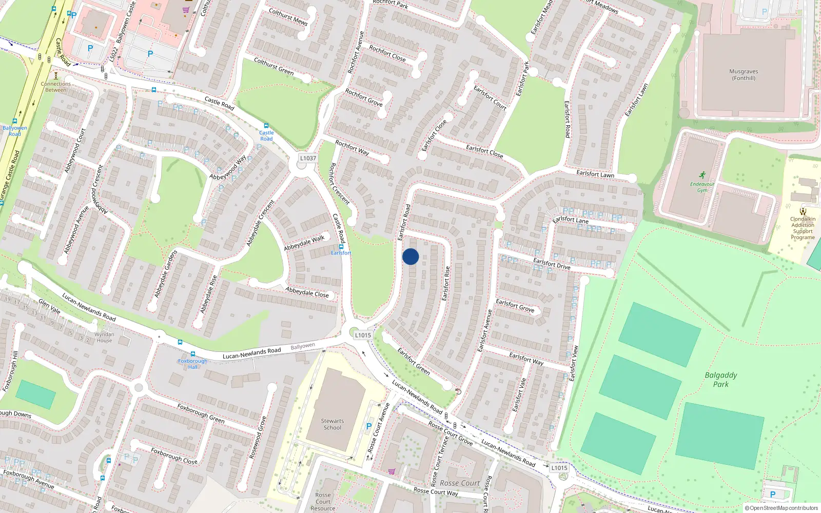 Overhead map showing the location of 26 Earlsfort Road, Lucan, Co Dublin