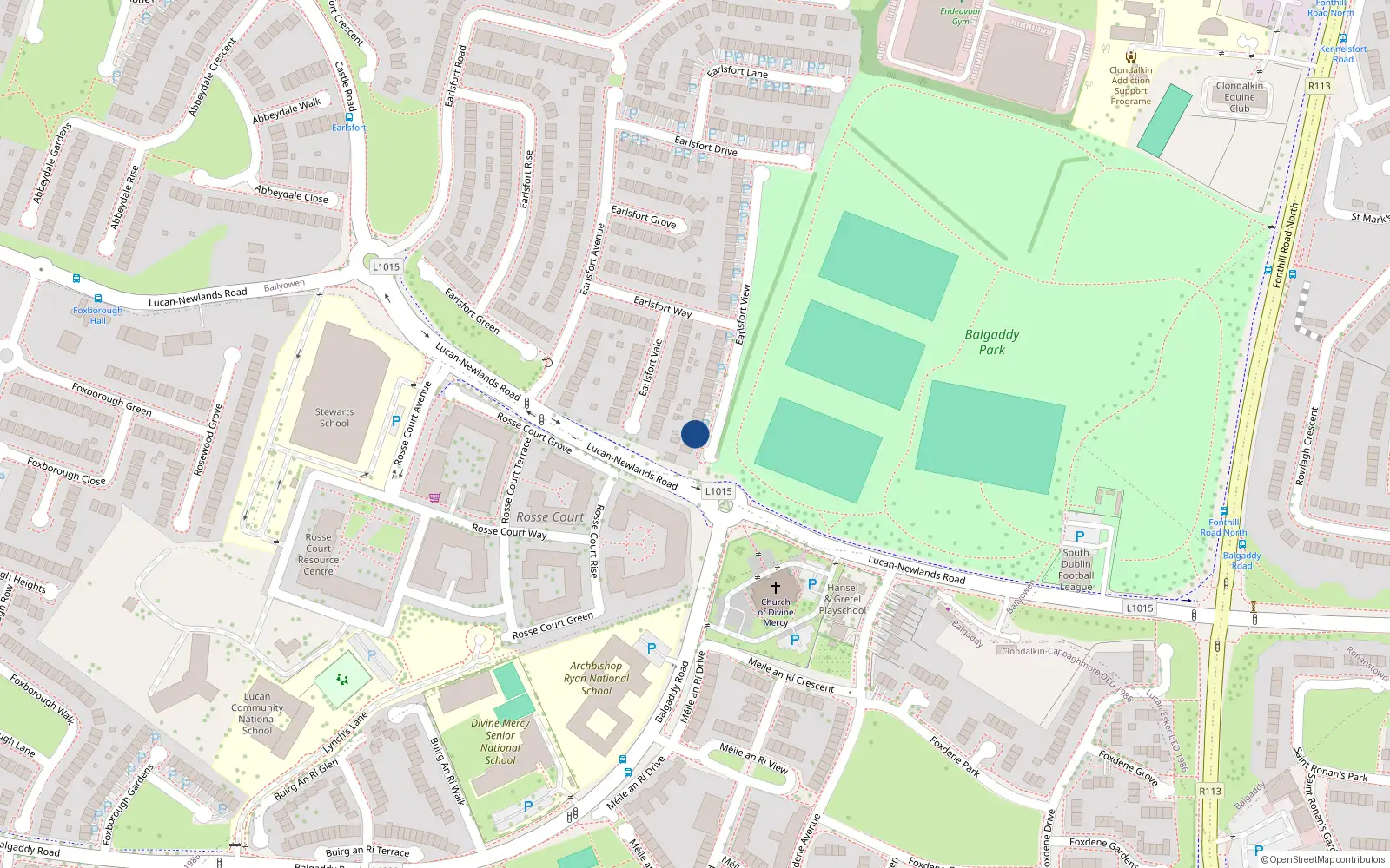 Overhead map showing the location of 26 Earlsfort View, Lucan