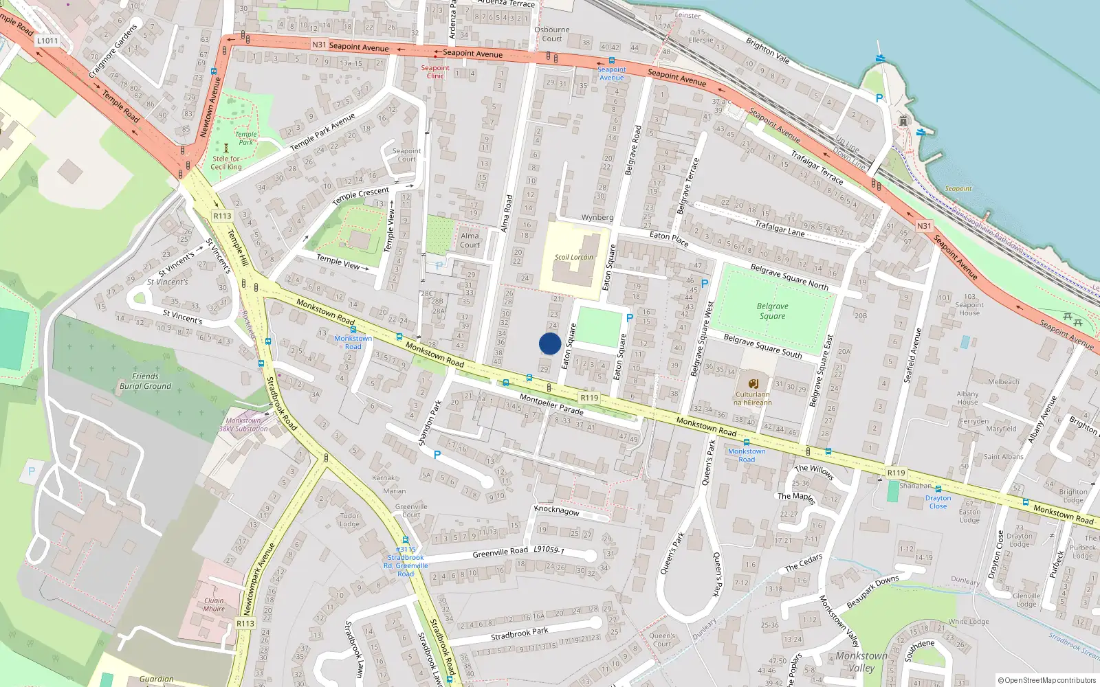 Overhead map showing the location of 26 Eaton Square, Blackrock