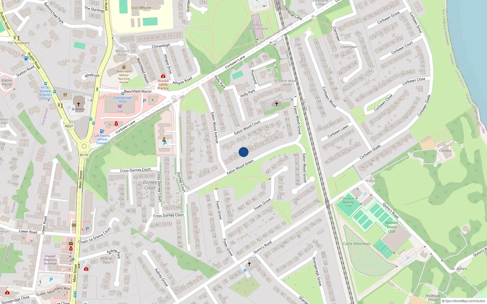 Overhead map showing the location of 26 Eaton Wood Green, Shankill