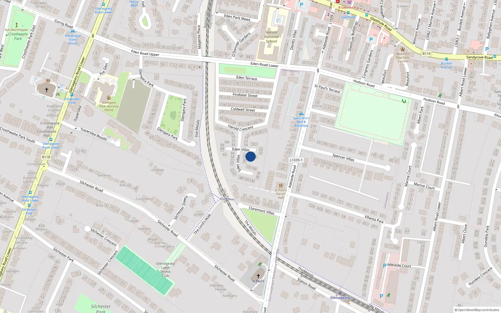 Overhead map showing the location of 26 Eden Villas, Dun Laoghaire, Dublin