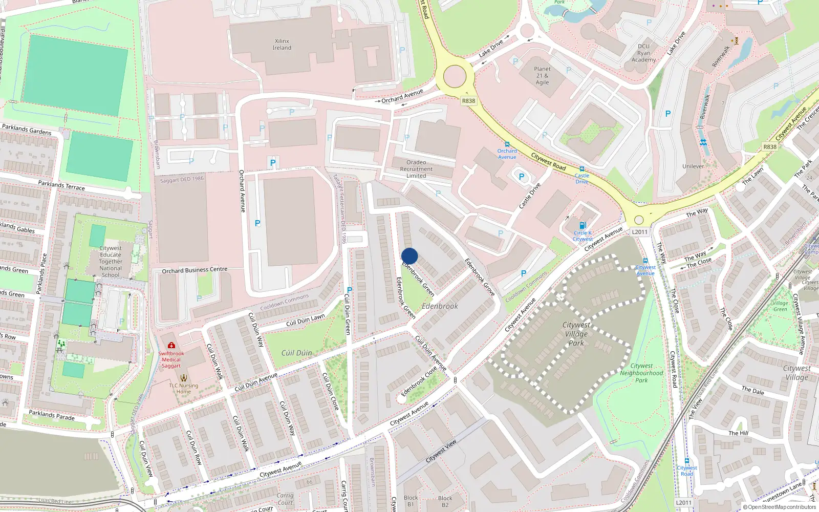 Overhead map showing the location of 26 Edenbrook Green, Citywest
