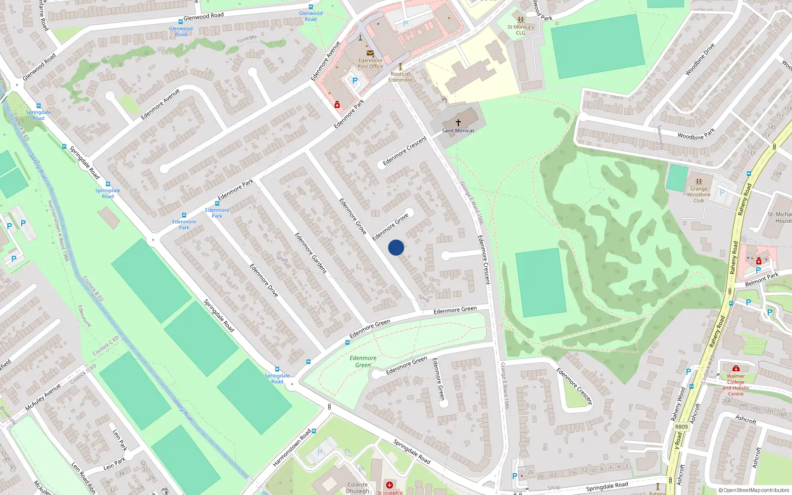 Overhead map showing the location of 26 Edenmore Grove, Edenmore, Raheny Dublin 5